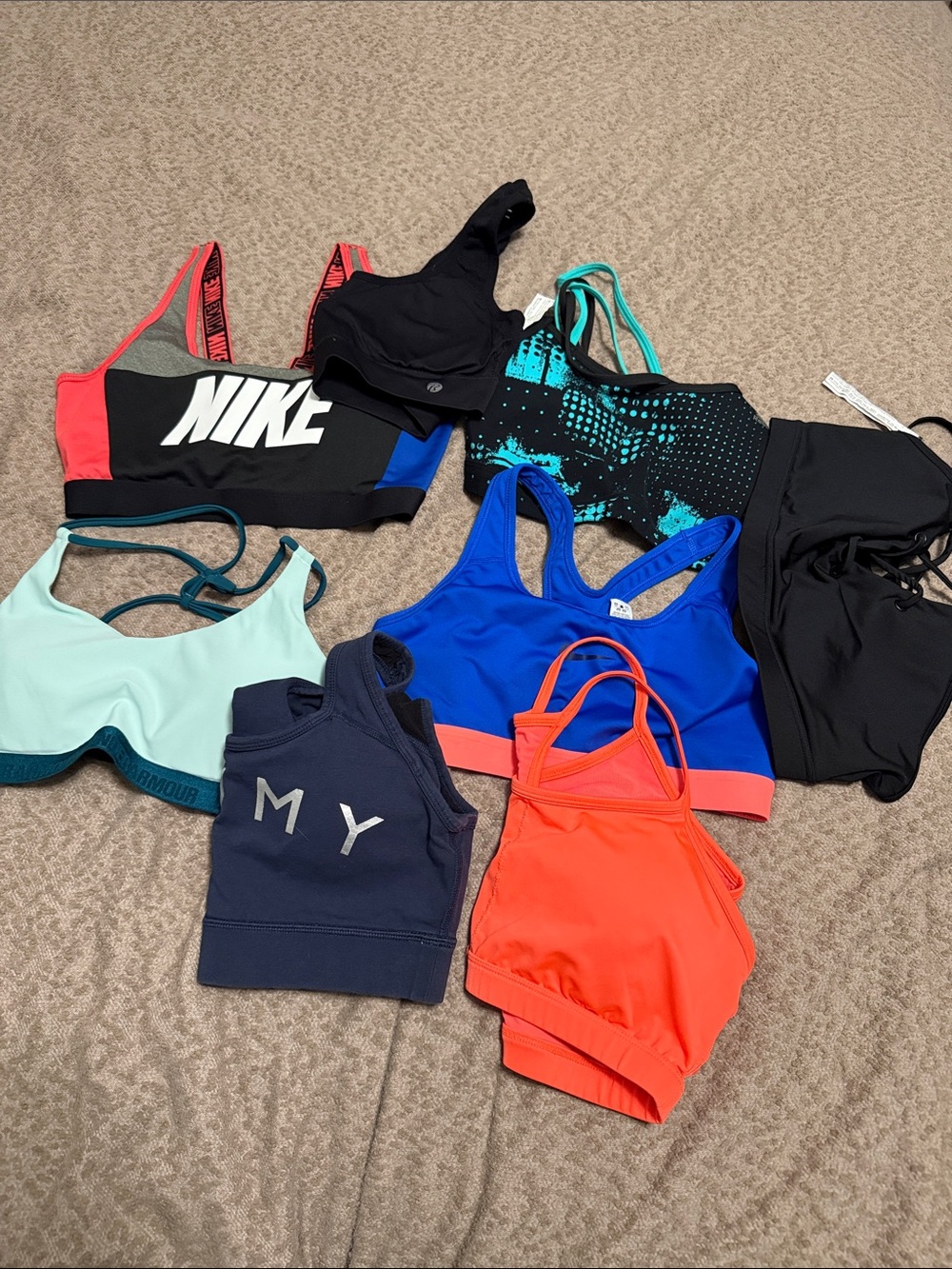 Nike Black & Coral Sports Bra with Bold White Logo